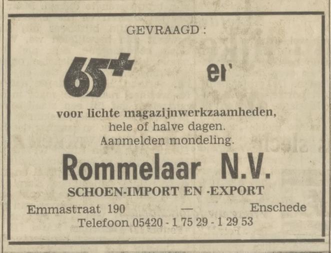 Emmastraat 190 Rommelaar schoenen import export advertentie Tubantia 10-7-1970.jpg