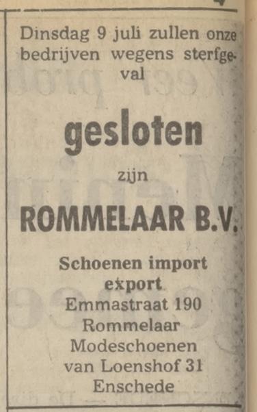 Emmastraat 190 Rommelaar schoenen import export advertentie Tubantia 8-7-1974.jpg