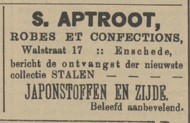Walstraat 17 S. Aptroot Robes en confectie advertentie Tubantia 30-9-1909.jpg