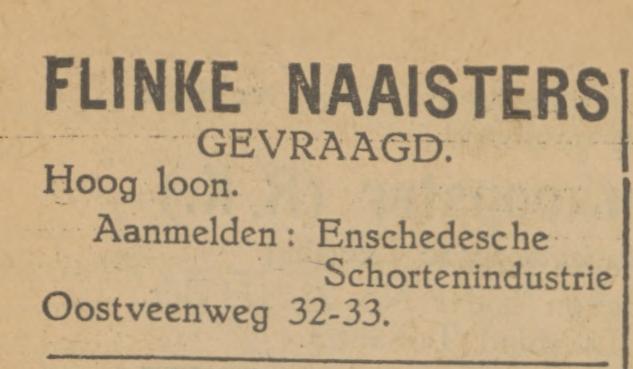 Oostveenweg 32-33 N.V. Enschedesche Schortenindustrie advertentie Tubantia 13-8-1928.jpg