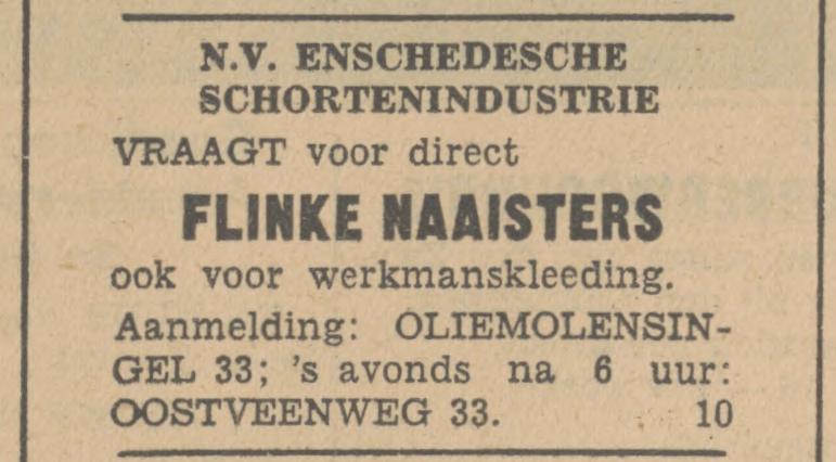 Oostveenweg 33 N.V. Enschedesche Schortenindustrie advertentie Tubantia 16-6-1931.jpg