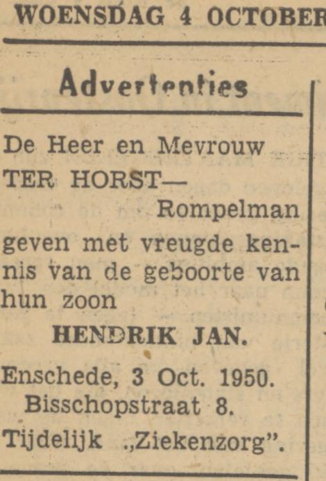 Bisschopstraat 8 Rompelman advertentie Tubantia 4-10-1950.jpg