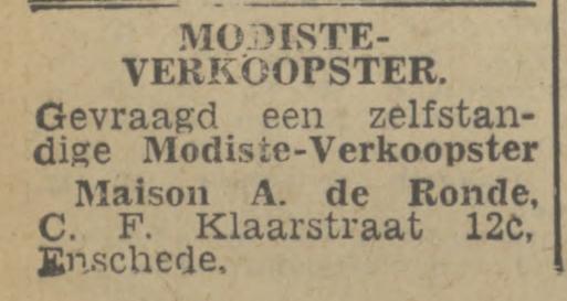 C.F. Klaarstraat 12c A. de Ronde advertentie Tubantia 25-10-1943.jpg