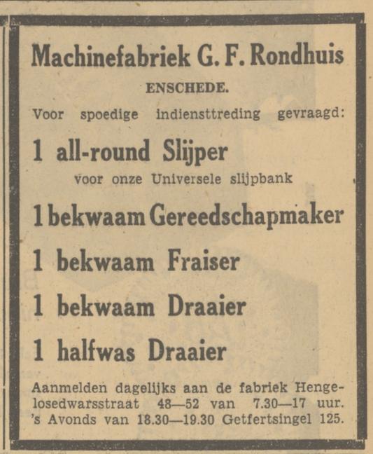 Hengelosedwarsstraat 48-52 Machinefabriek G.F. Rondhuis advertentie Tubantia 30-11-1949.jpg