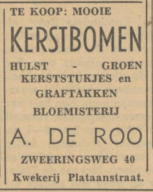 Zweringweg 40 Bloemisterij A. de Roo advertentie Tubantia 17-12-1951.jpg