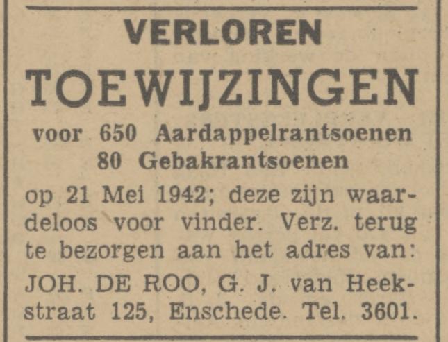 G.J. van Heekstraat 125 Joh. de Roo krantenbericht Tubantia 1-6-1942.jpg