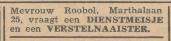 Marthalaan 25 Mevr. Roobol advertentie Het Vrije Volk 24-5-1945.jpg