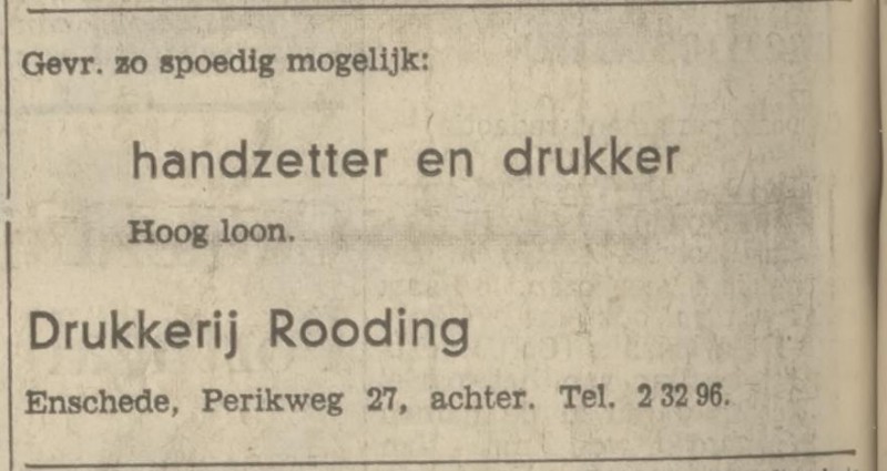 Perikweg 27 Drukkerij Rooding advertentie Tubantia 23-9-1971.jpg