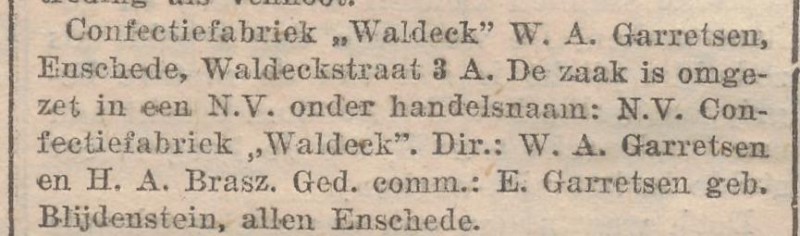 Waldeckstraat 3a Confectiefabriek Waldeck krantenbericht Overijsselsch dagblad 18-1-1928.jpg