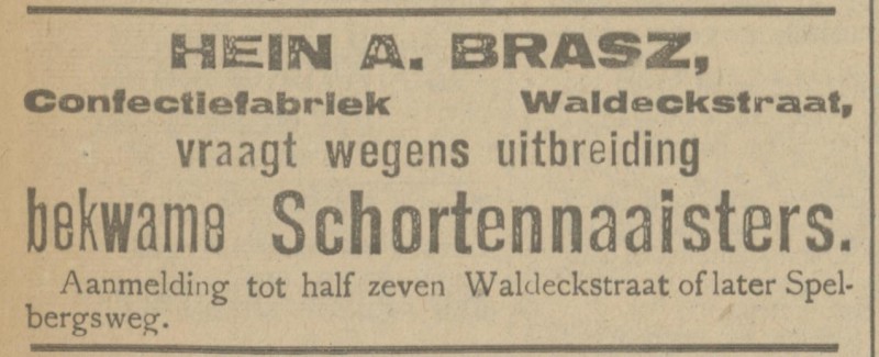 Spelbergsweg 4-6 confectiefabriek Hein A. Brasz advertentie Tubantia 13-4-1920.jpg