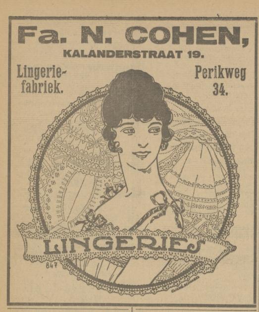Perikweg 34 lingeriefabriek Fa. N. Cohen advertentie Tubantia 25-3-1924.jpg