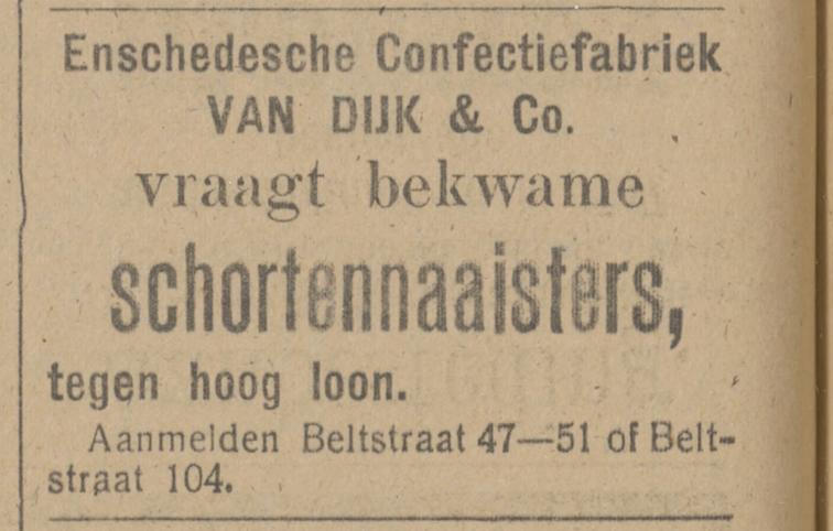Beltstraat 47-51 Enschedesche ConfectiefabriekVan Dijk & Co. advertentie Tubantia 20-2-1917.jpg
