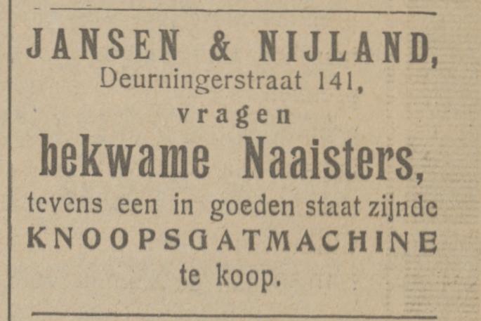 Deurningerstraat 141 confectie Jansen & Nijland advertentie Tubantia 2-6-1922.jpg