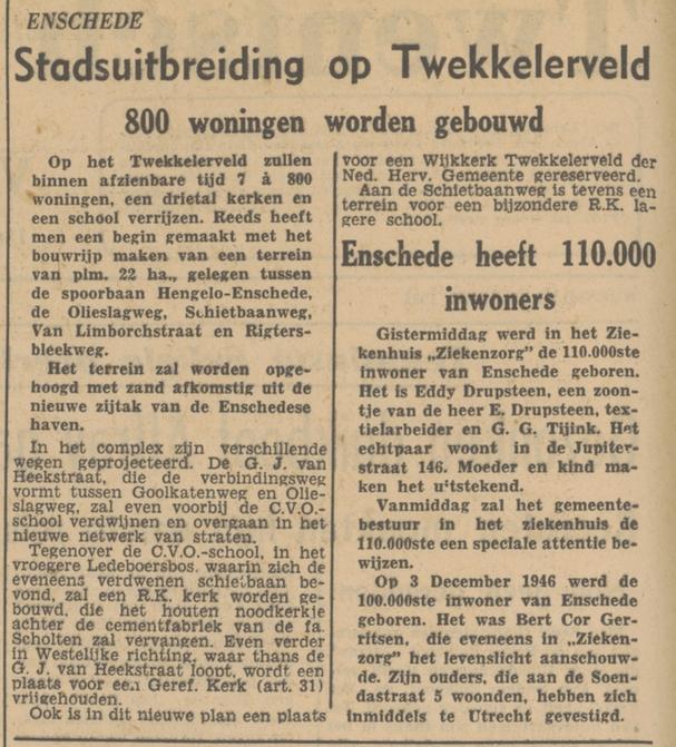 Schietbaanweg houten noodkerkje R.K. Kerk krantenbericht Tubantia 18-4-1951.jpg