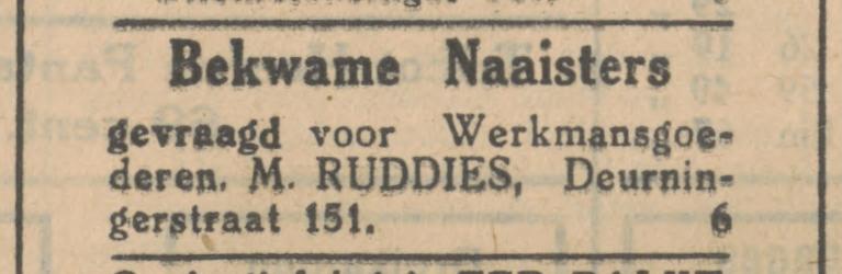 Deurningerstraat 151 M. Ruddies confectie advertentie Tubantia 10-1-1930.jpg