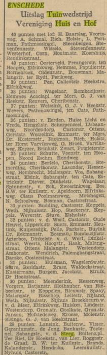 Buitenzorgplein v.d. Steeg uitslag tuinwedstrijd Huis en Hof. krantenbericht Tubantia 19-9-1951.jpg