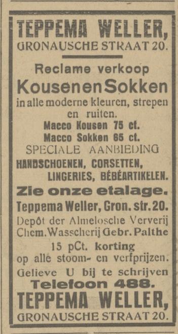 Gronausestraat 20 Teppema Manufacturen en confectie Weller advertentie Tubantia 3-6-1924.jpg