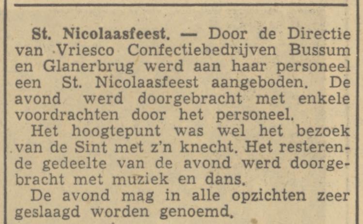 Kerkstraat 60 Glanerbrug confectiebedrijf Vriesco krantenbericht Tubantia 9-12-1949.jpg