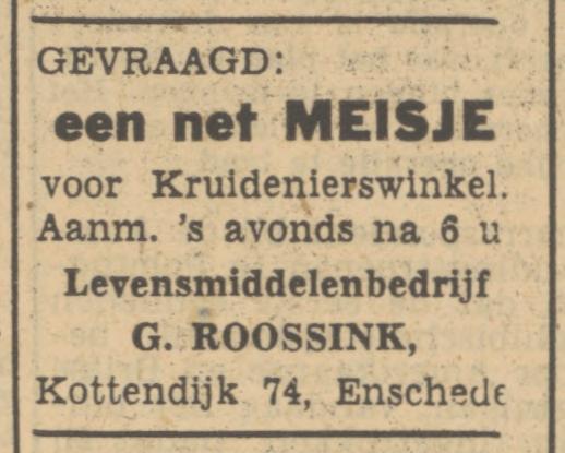 Kottendijk 74 Levensmiddelenbedrijf G. Roossink advertentie Tubantia 19-7-1950.jpg