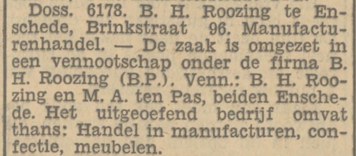 Brinkstraat 96 Manufacturenhandel B.H. Roozing krantenbericht Tubantia 2-5-1934.jpg