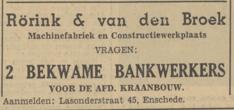 Lasonderstraat 45 Fa. Rörink & van den Broek advertentie Tubantia 24-1-1951.jpg
