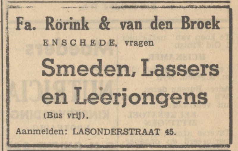 Lasonderstraat 45 Fa. Rörink & van den Broek advertentie Tubantia 7-1-1949.jpg