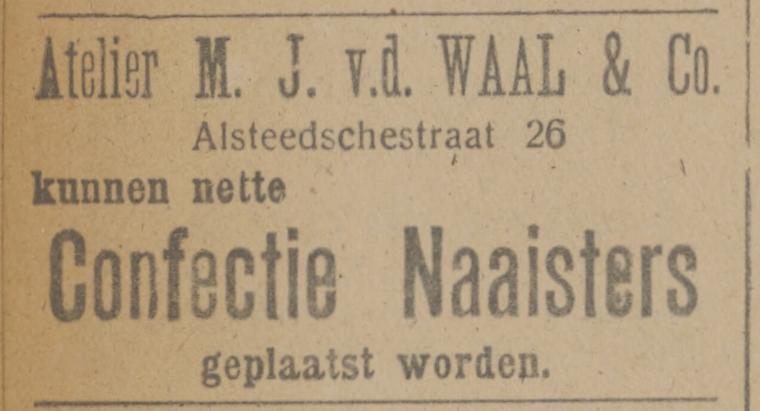 Alsteedsestraat 26 Confectie Atelier M.J. van de Waal & Co. advertentie Tubantia 10-3-1917.jpg