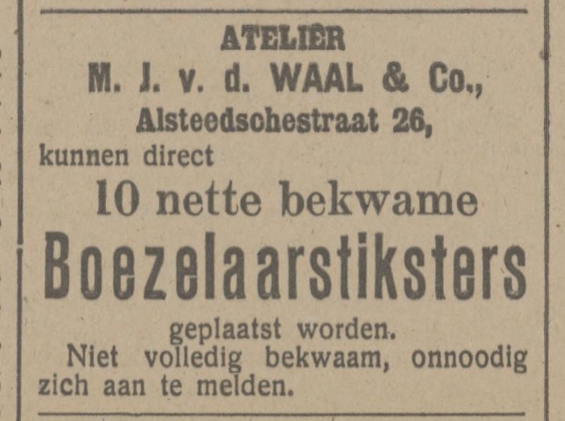 Alsteedsestraat 26 Confectie Atelier M.J. van de Waal & Co. advertentie Tubantia 7-12-1915.jpg