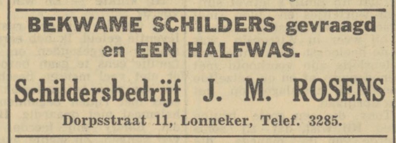 Dorpsstraat 11 Schildersbedrijf J.M. Rosens advertentie Tubantia 9-7-1949.jpg