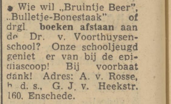G.J. van Heekstraat 160 A. van Rosse Hoofd Dr. van Voorthuysenschool advertentie Tubantia 13-1-1951.jpg