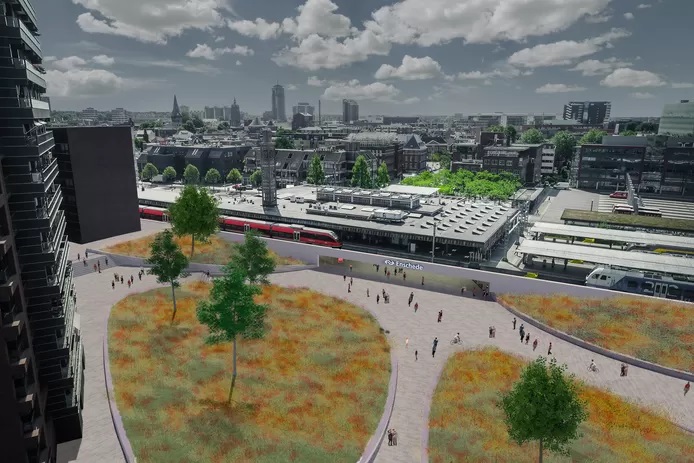 Impressie van de beoogde nieuwe stationsomgeving, die een populaire kantorenlocatie is.jpg