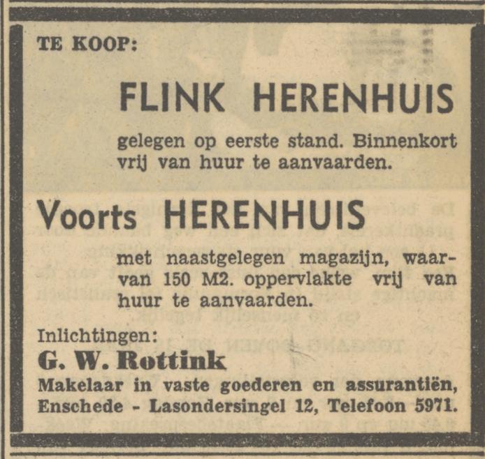 Lasondersingel 12 G.W. Rottink Makelaar in Assurantiën advertentie Tubantia 11-10-1951.jpg