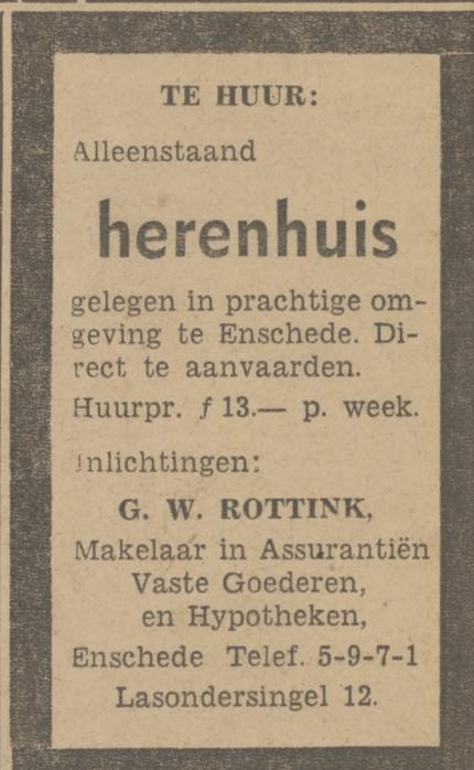 Lasondersingel 12 G.W. Rottink Makelaar in Assurantiën advertentie Tubantia 23-12-1941.jpg