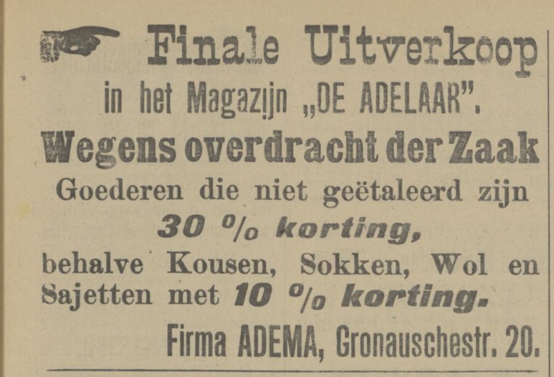 Gronausestraat 20 Firma Adema Magazijn De Adelaar advertentie Tubantia 12-7-1913.jpg