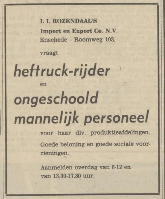 Roomweg 103 I.I. Rozendaal's Import & Export Co N.V. advertentie Tubantia 27-7-1971.jpg