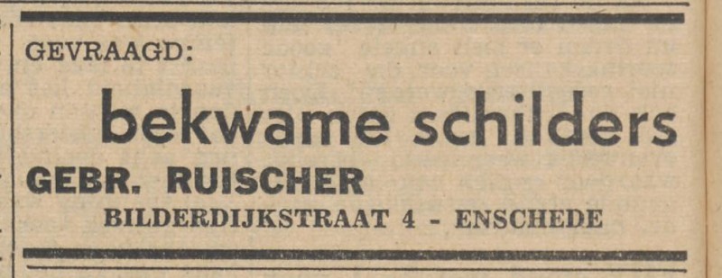 Bilderdijkstraat 4 Gebr. Ruischers Schilders advertentie Tubantia 28-3-1955.jpg