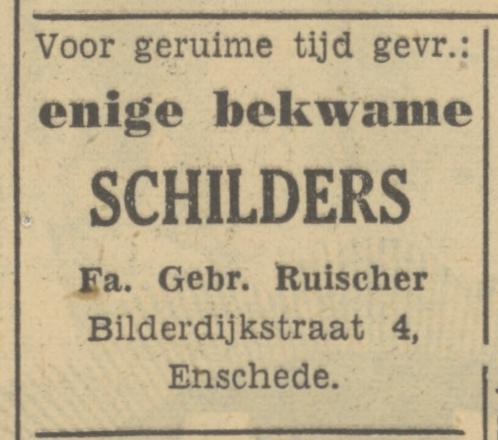 Bilderdijkstraat 4 Gebr. Ruischers Schilders advertentie Tubantia 17-3-1950.jpg