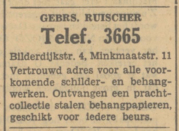 Bilderdijkstraat 4 Gebr. Ruischers Schilders advertentie Tubantia 27-2-1933.jpg