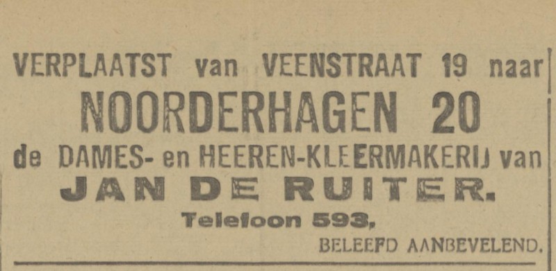 Noorderhagen 20 kleermakerij Jan de Ruiter advertentie Tubantia 24-2-1921.jpg