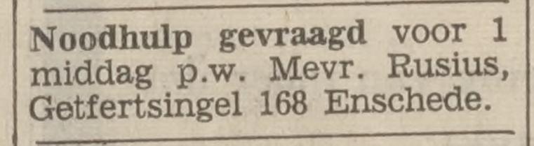 Getfertsingel 168 Mevr. Rusius advertentie Tubantia 6-9-1968.jpg