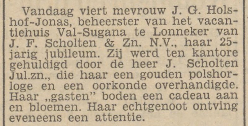 Lonneker vacantiehuis Val-Sugana krantenbericht Tubantia 27-2-1953.jpg