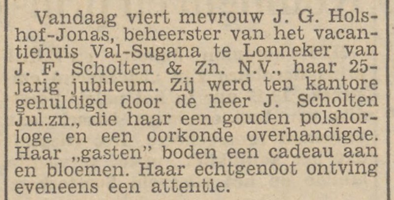 Lonneker vacantiehuis Val-Sugana krantenbericht Tubantia 27-2-1953.jpg