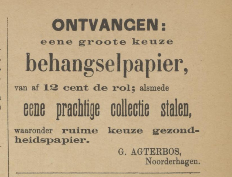 Noorderhagen G. Agterbos behangselpapier advertentie Tubantia 6-4-1892.jpg