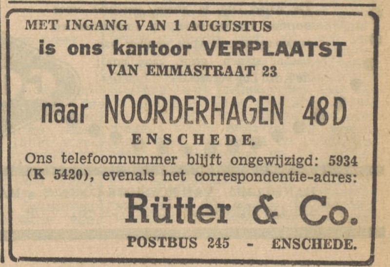 Emmastraat 23 Rütter & Co. advertentie Tubantia 1-8-1952.jpg