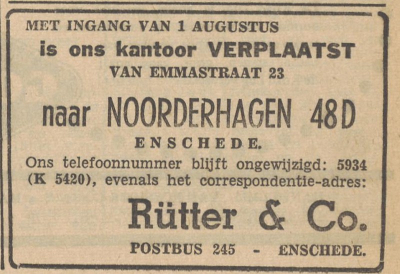 Emmastraat 23 Rütter & Co. advertentie Tubantia 1-8-1952.jpg