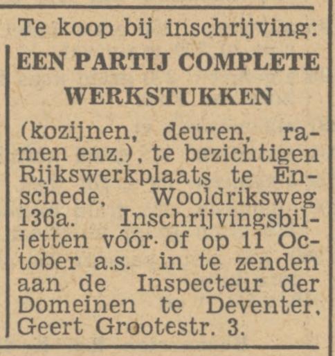 Wooldriksweg 136a Rijkswerkplaats advertentie Tubantia 7-10-1948.jpg