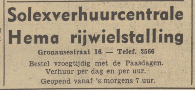 Gronausestraat 16 Hema rijwielstalling advertentie Tubantia 14-3-1951.jpg