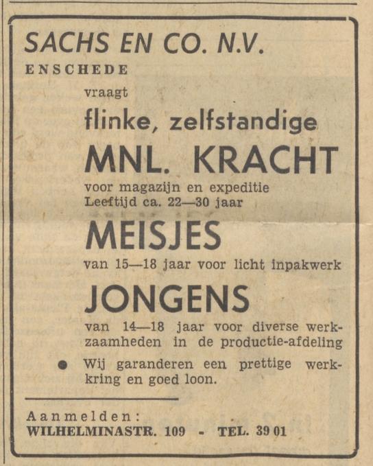 Wilhelminastraat 109 Sachs en Co. N.V. advertentie Tubantia 26-10-1960.jpg