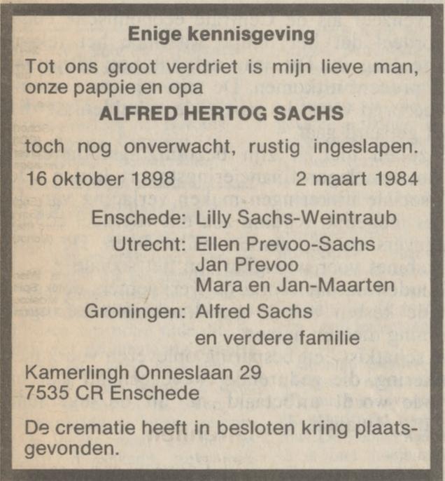 Kamerlingh Onneslaan 29 A.H. Sachs overlijdensadvertentie 8-3-1984.jpg