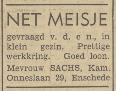 Kamerlingh Onneslaan 29 Mevr. Sachs advertentie Tubantia 14-11-1950.jpg